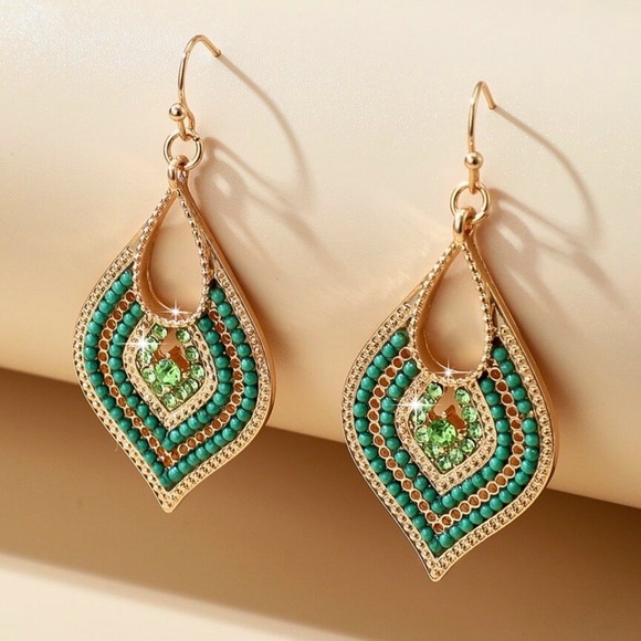 GlitzBlitz Boutique Jewelry - 2/$20! Gold/Green Crystal/Bead Drop Earrings